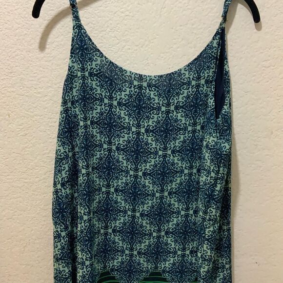 CABI 107 women’s L Border Stripe Cami Navy Blue Green Geometric Boho Tank - Picture 8 of 11